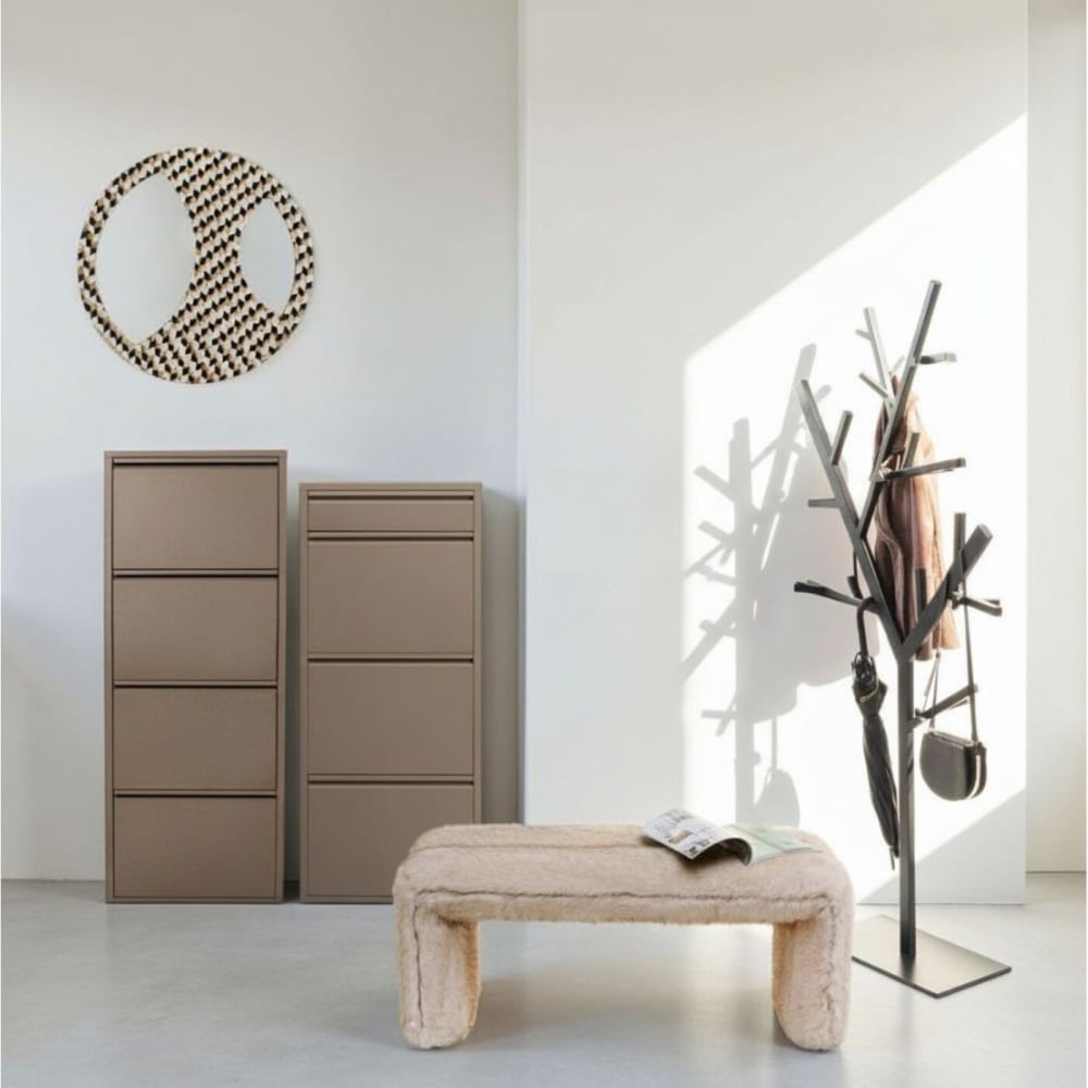 Casier à chaussures 4 tiroirs en acier taupe