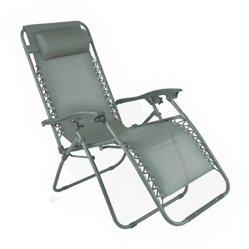 Fauteuil relax de jardin en acier et textilène inclinable vert gris