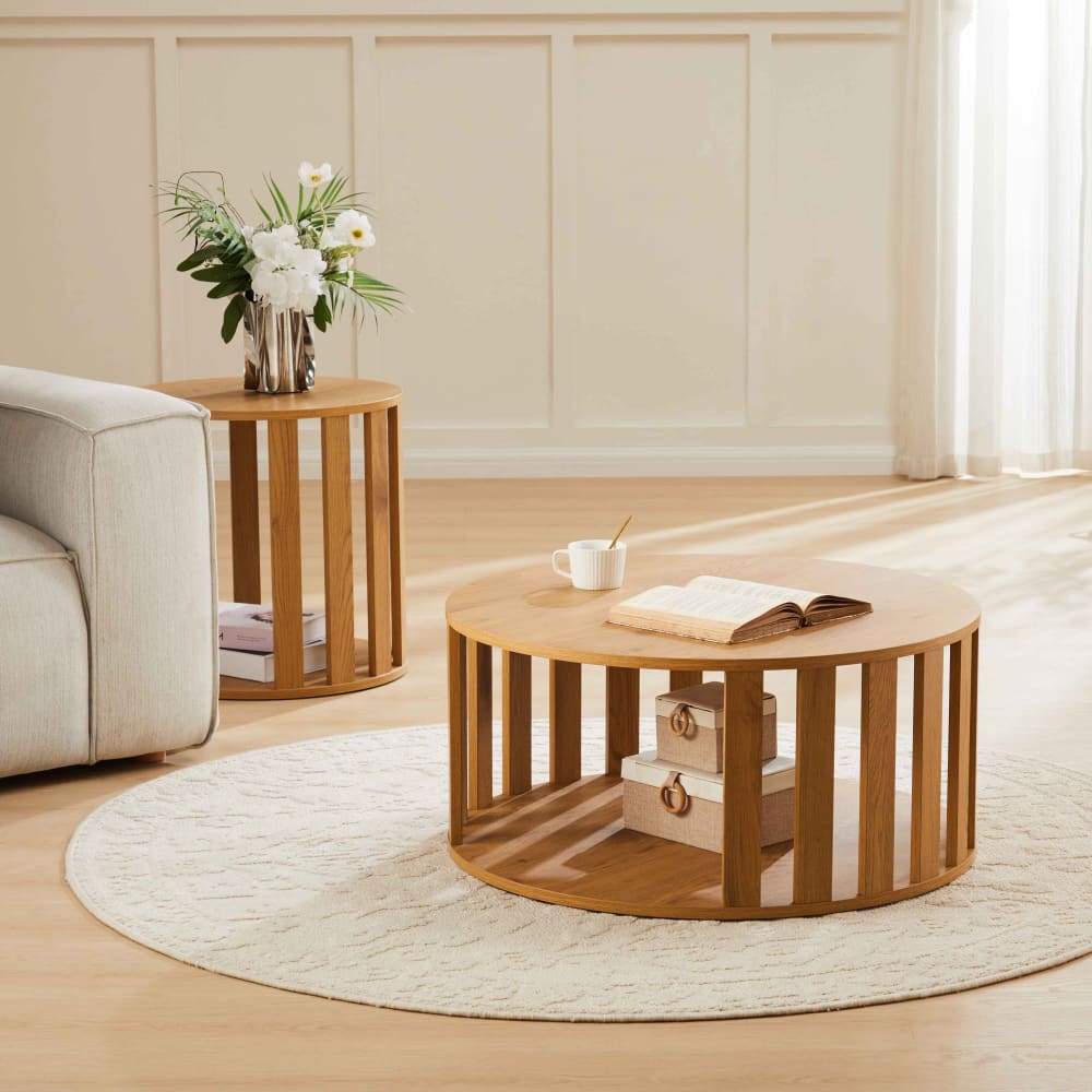 Tables basses gigognes effet bois ronde 50 et 75 cm bois clair