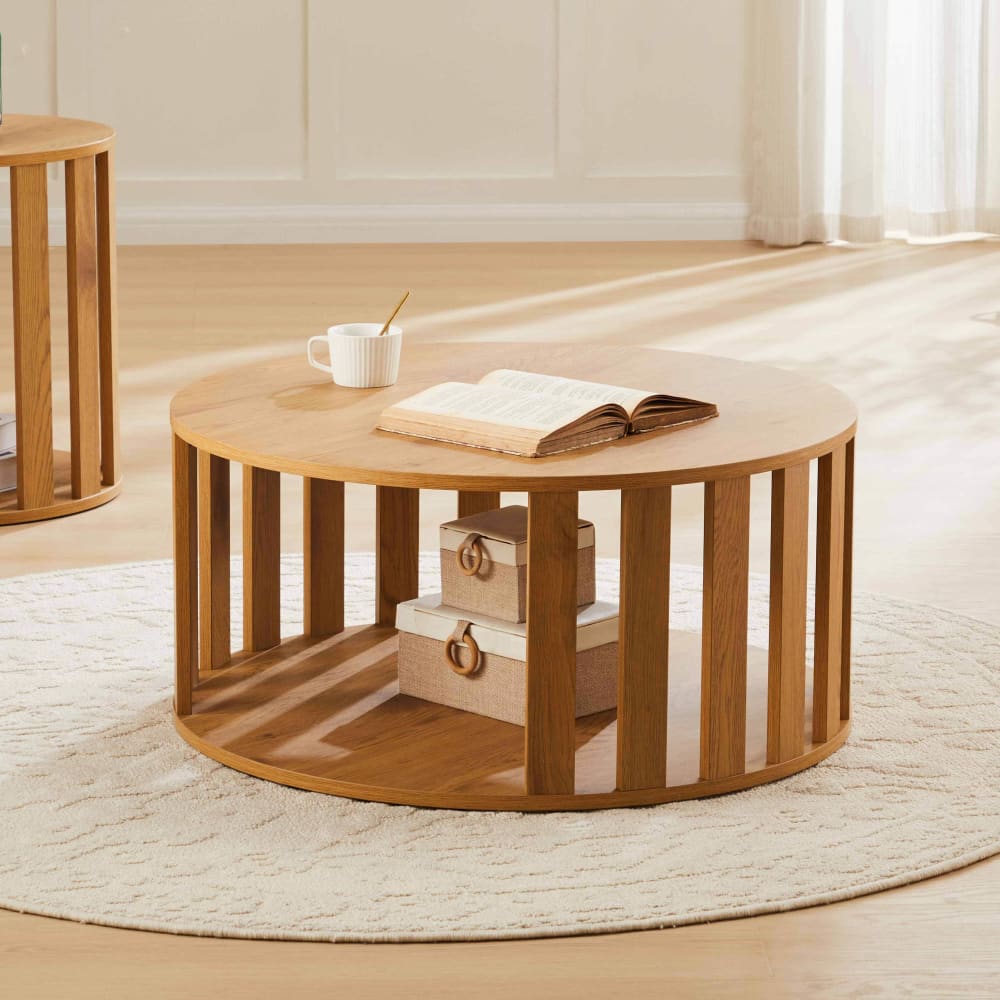 Table basse effet bois ronde diam 75 cm bois clair