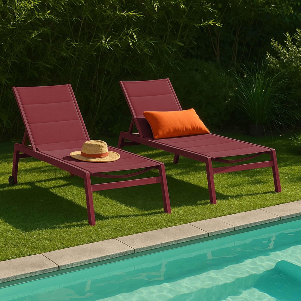 Lot de 2 bains de soleil en aluminium et textilène pourpre