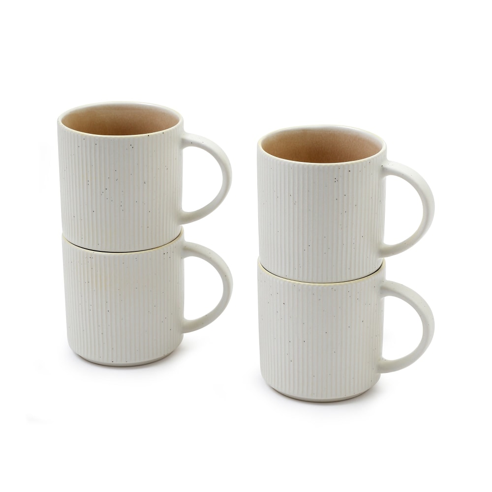 Set de 4 tasses de vaisselle en grès beige et blanc d10 Set de 4 tasses de vaisselle en grès beige et blanc d10
