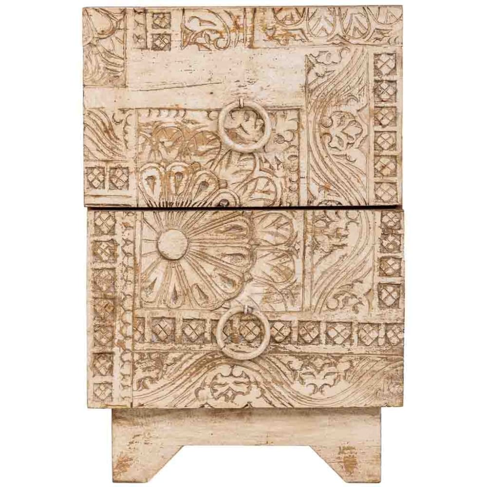 handgefertigter Beistelltisch aus Holz, 37x40x56 cm (H), Weißer,