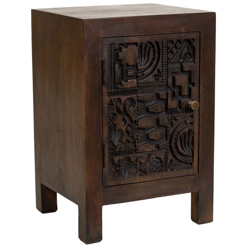 Table de chevet en bois brun sculpté à la main 40x35x60 cm (h)