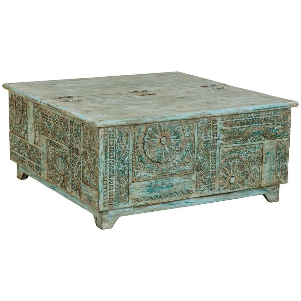 Wanderlust deco Holz-Couchtisch, 100x100x47 cm (H), Grün style exotic Grün Holz