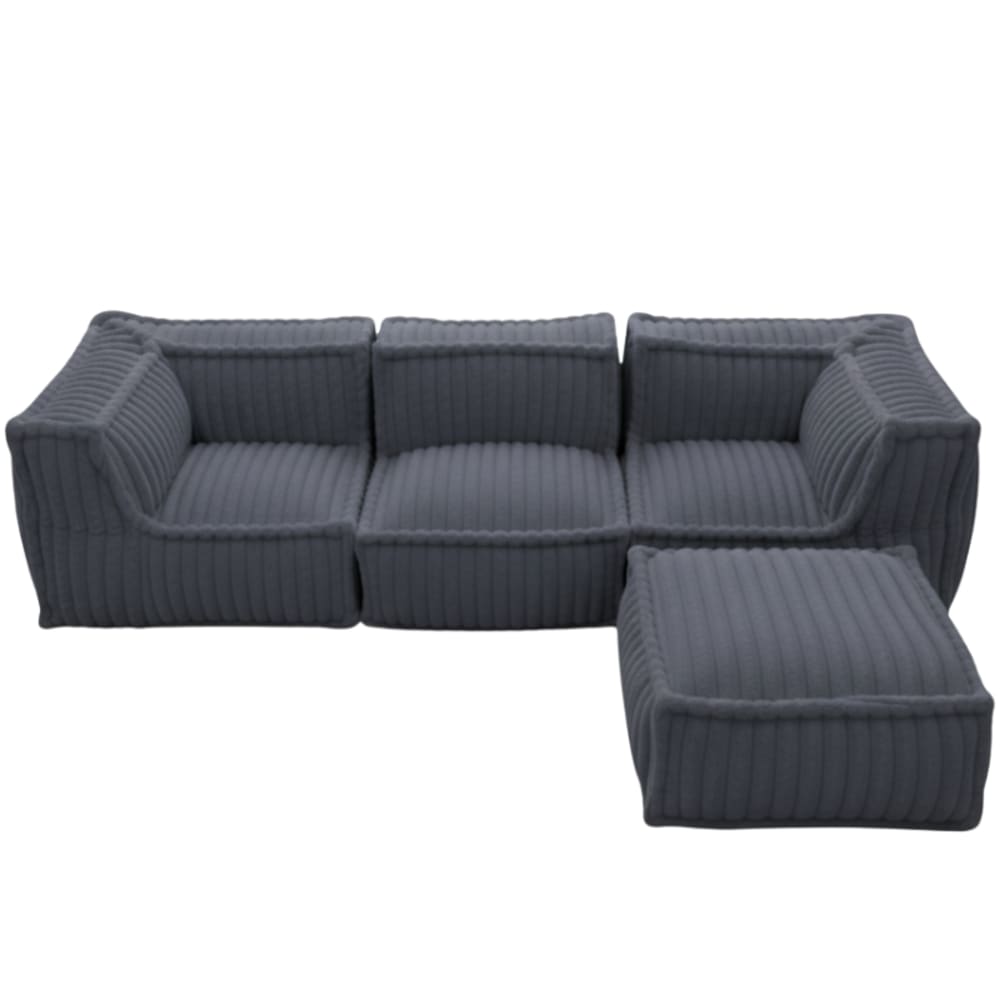 Canapé modulable 4 places fausse fourrure côtelée 90x262 cm gris foncé