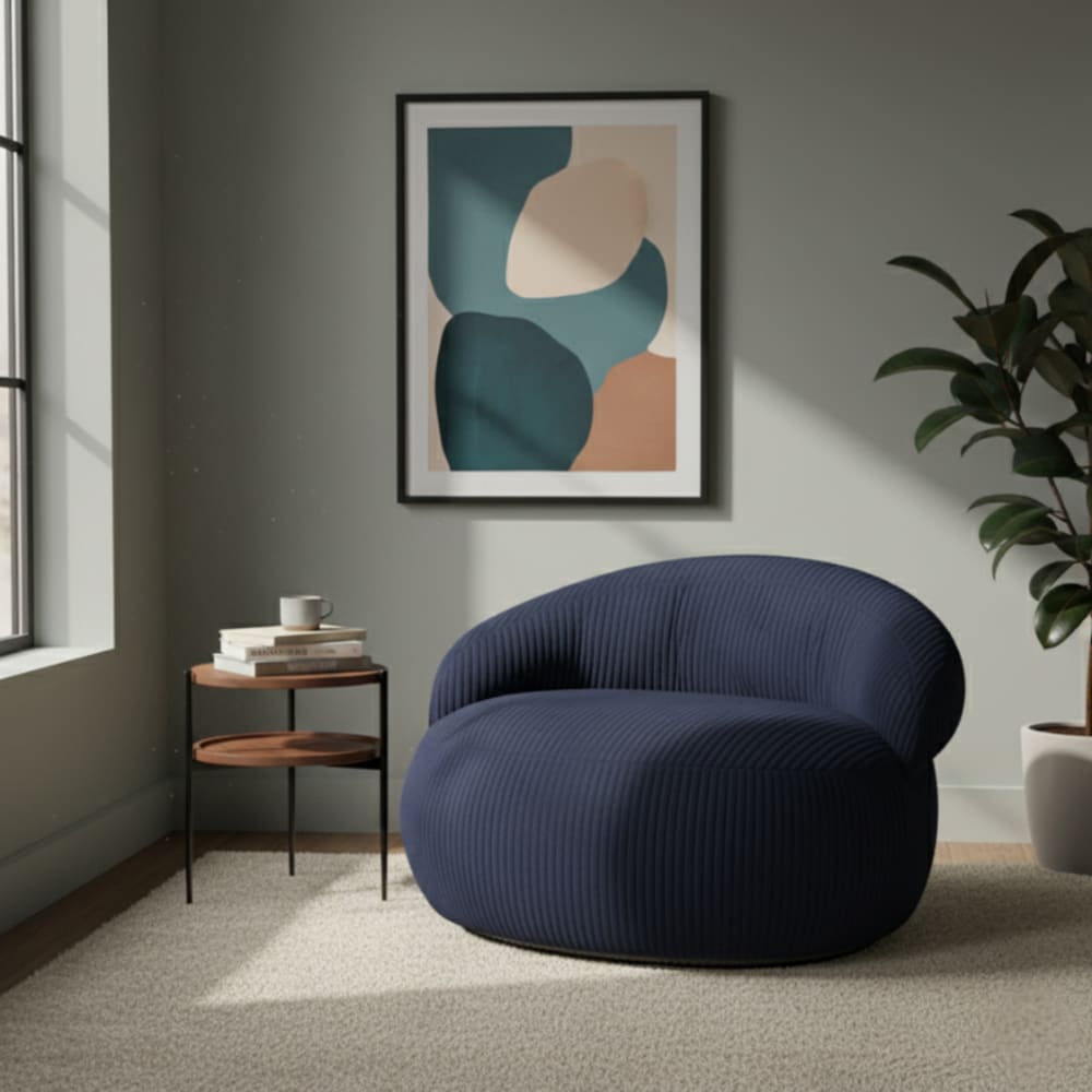 Pouf XXL déhoussable en velours côtelé 110x100 cm bleu foncé