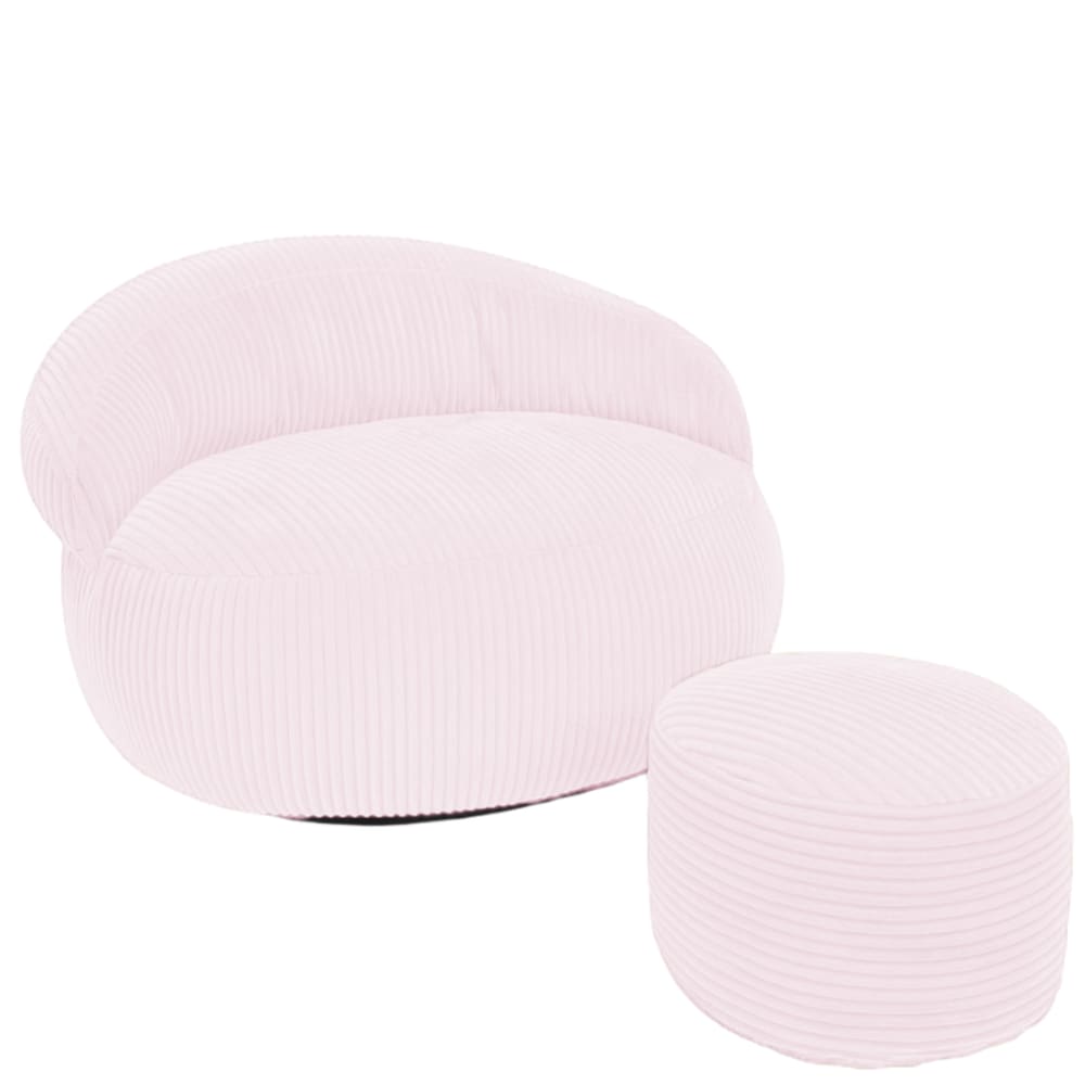 Pouf xxl déhoussable en velours côtelé 110x100 cm + repose-pieds rose