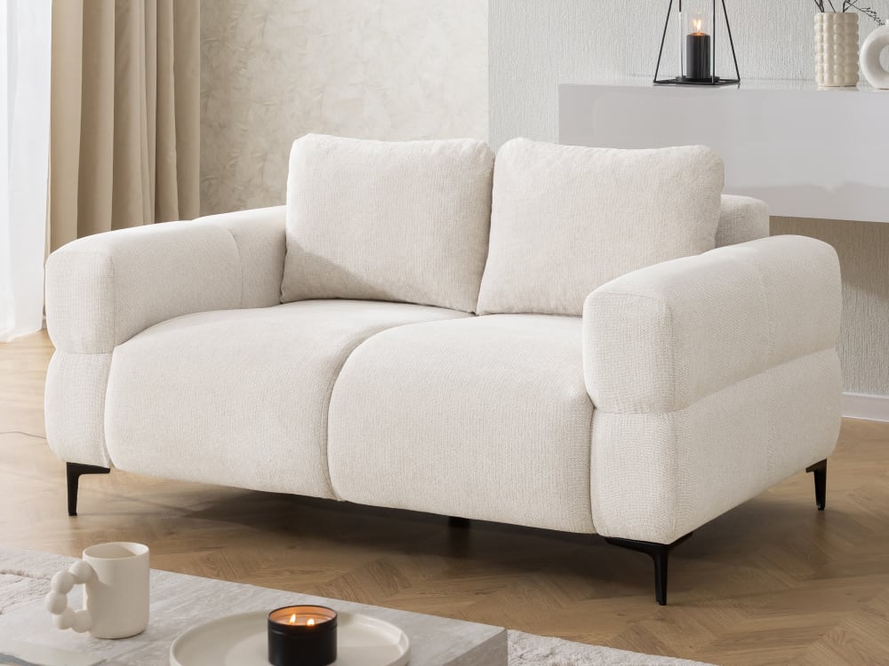 Modernes 2-Sitzer-Sofa in Bubble-Optik aus Creme Strukturstoff -