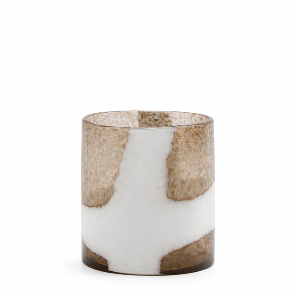 Vase décoratif en verre soufflé marron et blanc H20