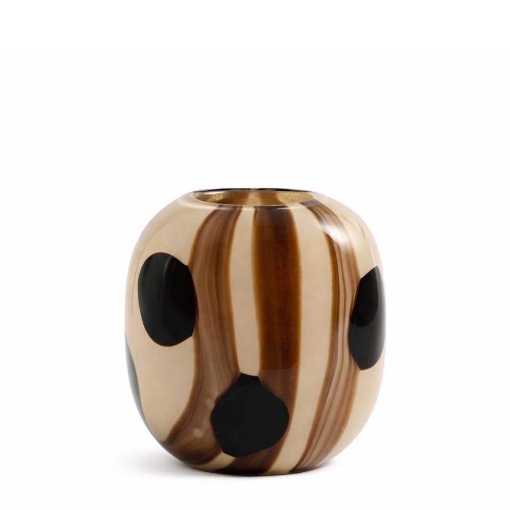 Vase décoratif en verre soufflé beige et blanc H21