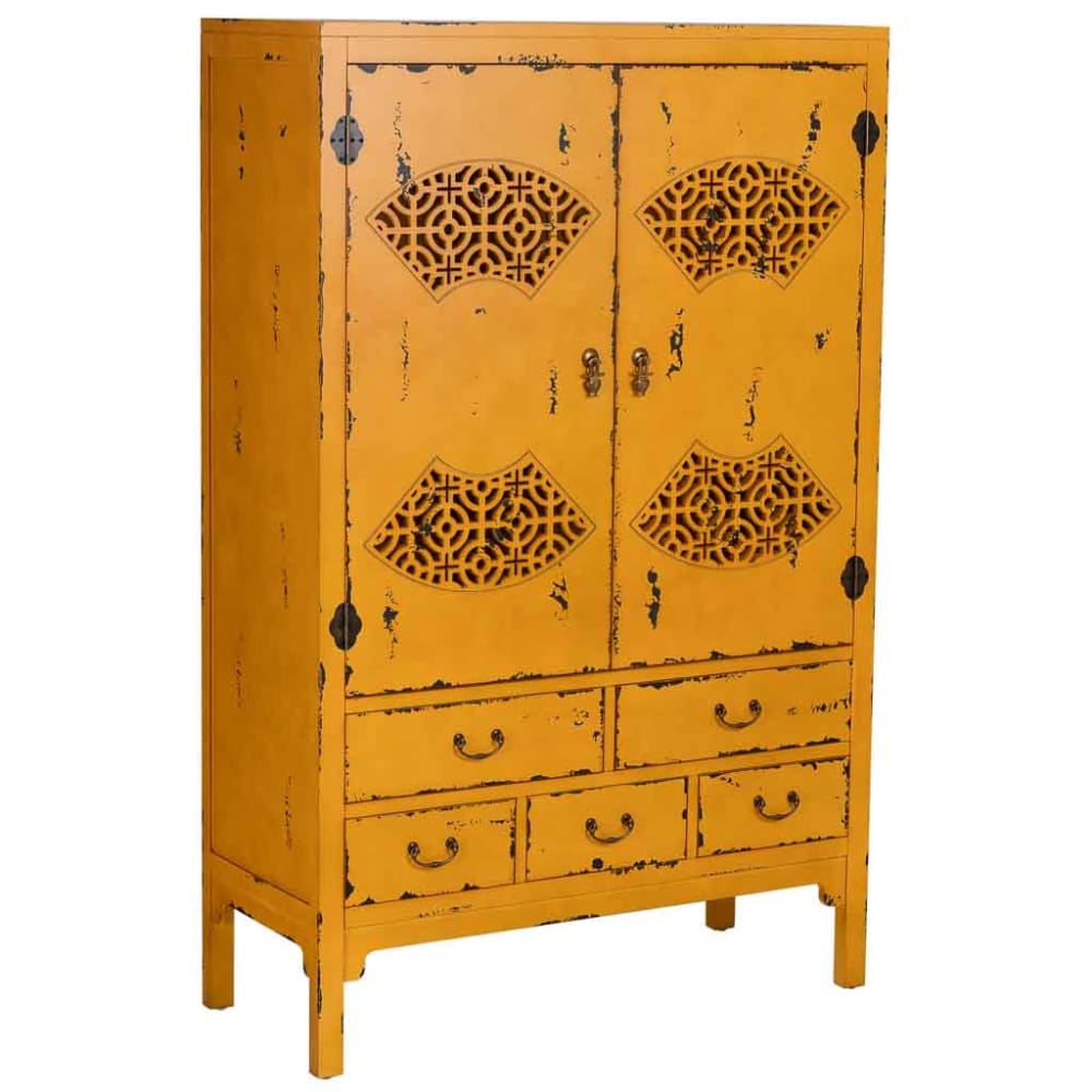 Armoire en bois vieilli jaune 96x40x150h cm