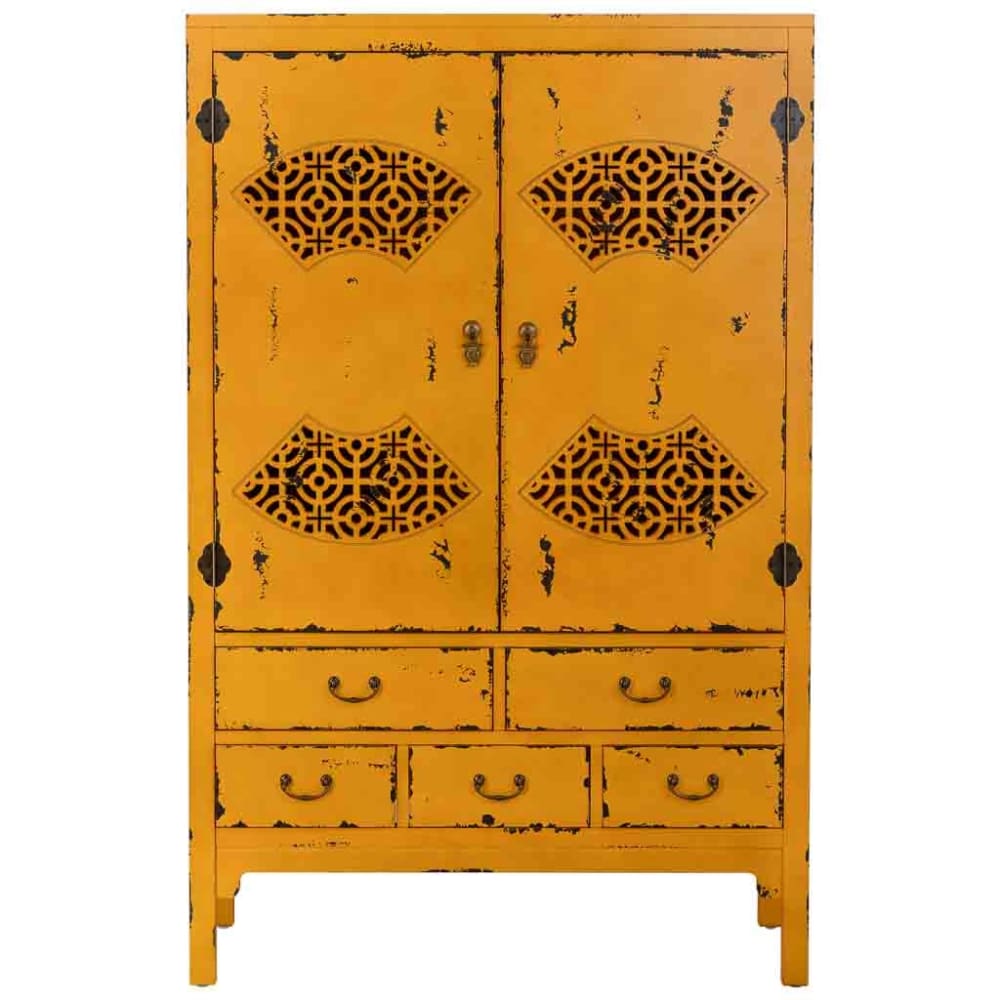 gealterter Holzschrank, 96x40x150h cm, Gelber - Maisons Du Monde