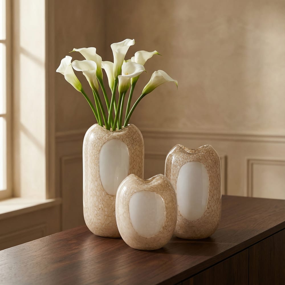 Vase décoratif en verre soufflé beige et blanc H37 - Maisons du Monde