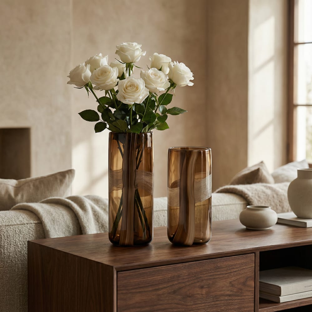 Vase décoratif en verre soufflé marron h40 — vue 4
