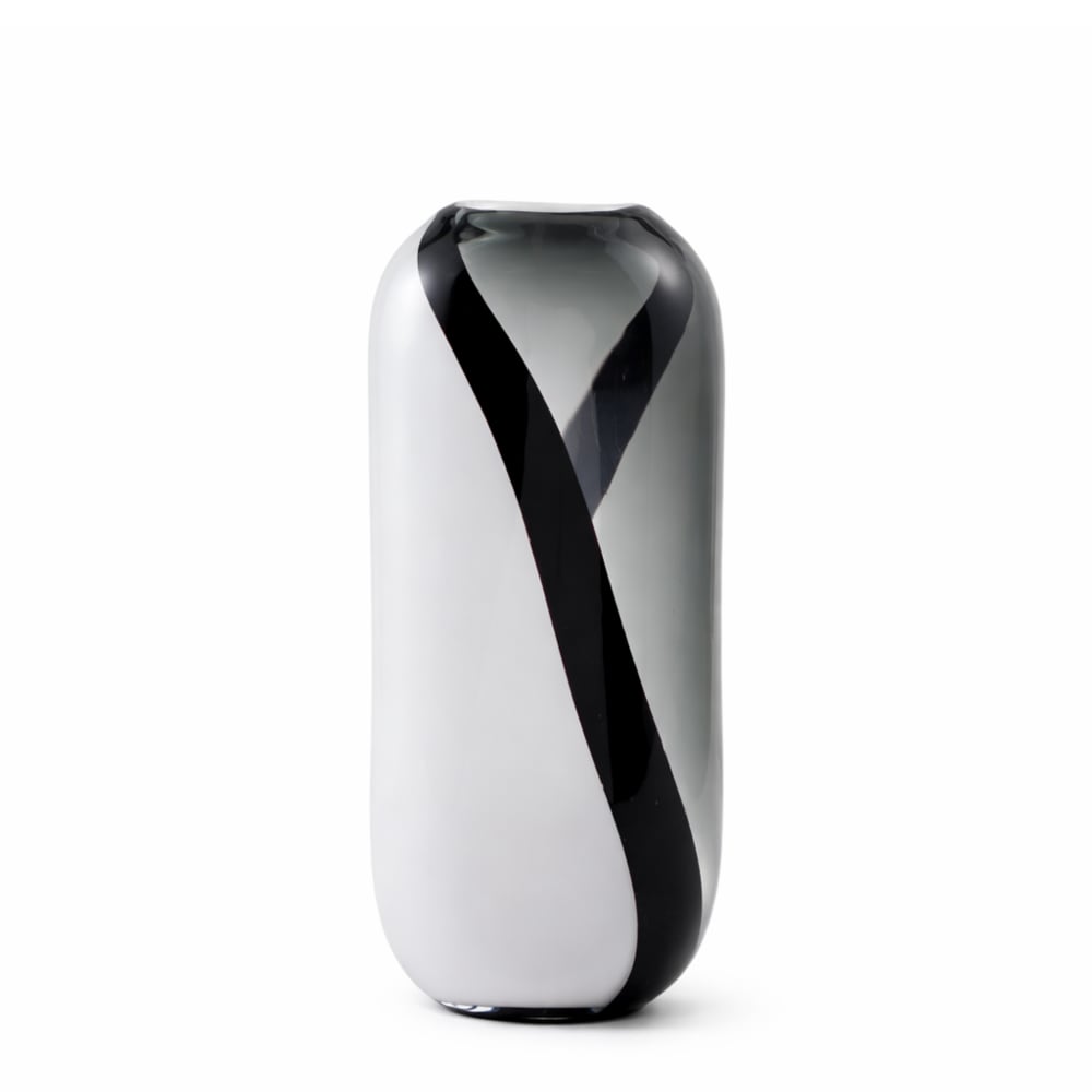 Vase décoratif en verre soufflé blanc gris et noir H38