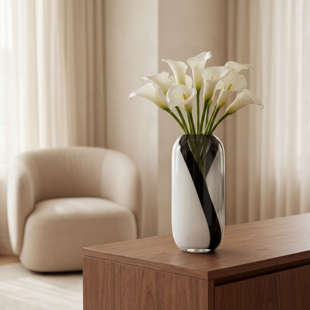 Vase décoratif en verre soufflé blanc gris et noir H38 - Maisons du Monde