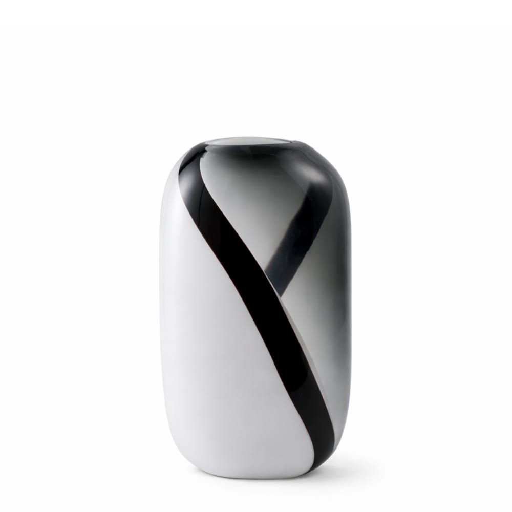 Vase décoratif en verre soufflé blanc gris et noir H32