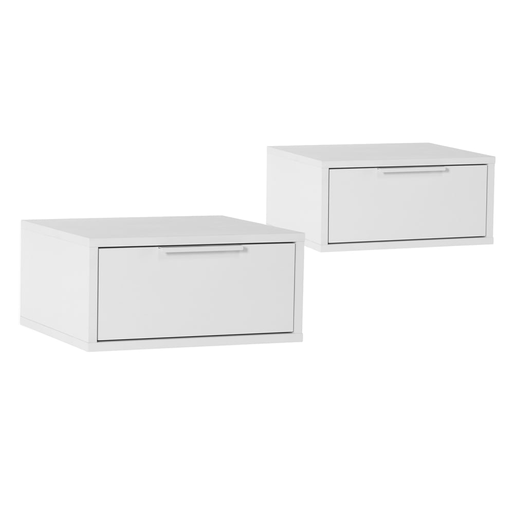 Ensemble 2 tables de chevet flottantes 1 tiroir couleur blanc