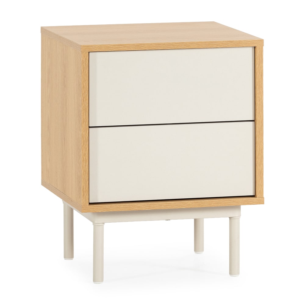 Table de chevet 2 tiroirs couleur chêne/gris