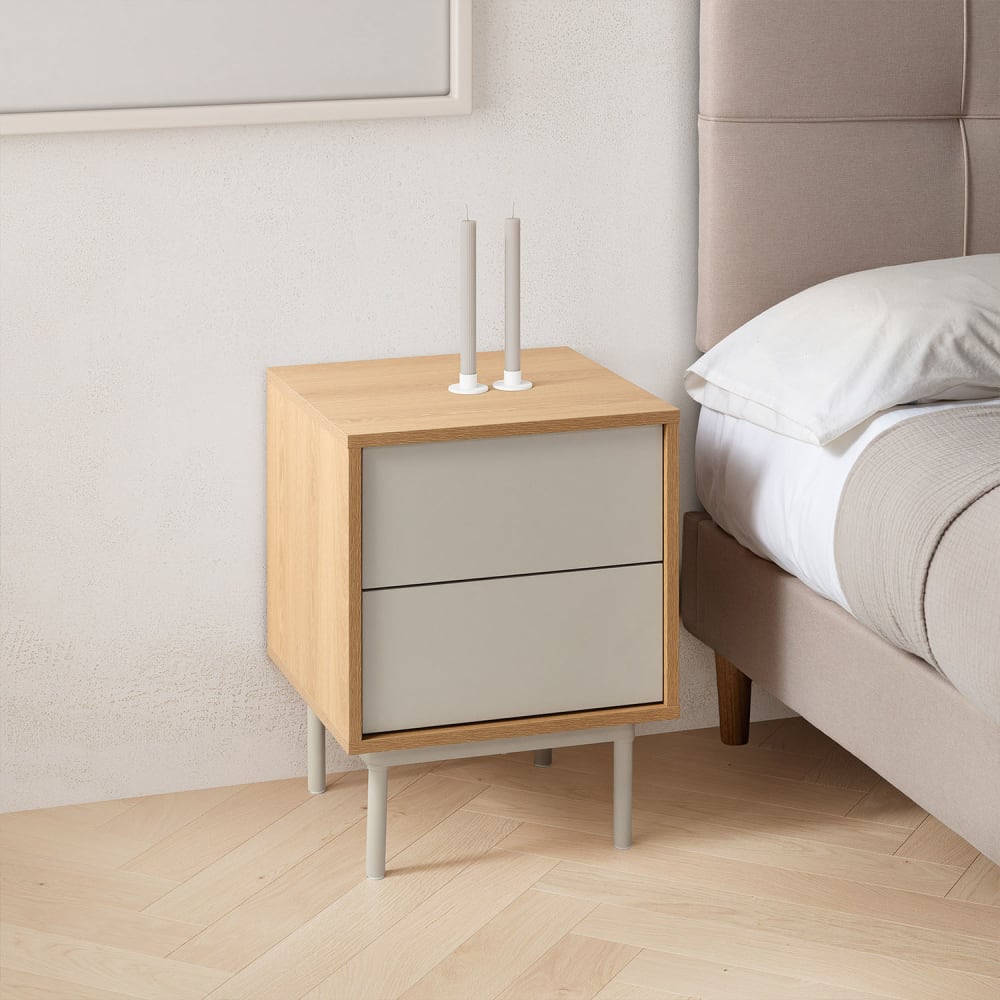 Nachttisch 2 Schubladen Eiche-Optik/grau - Maisons Du Monde