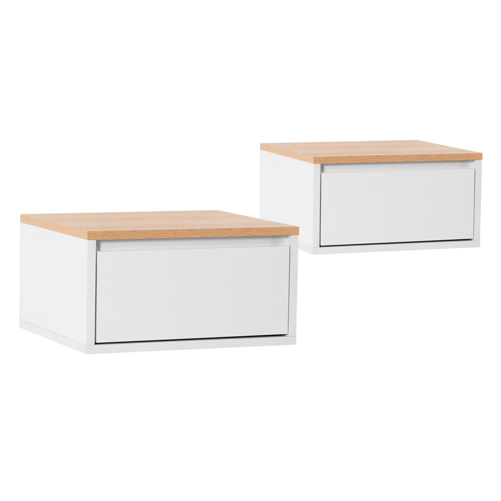 HOMN 2er-Set schwebender Nachttische 1 Schublade weiß/Eiche-Optik style modern - Spanplatte