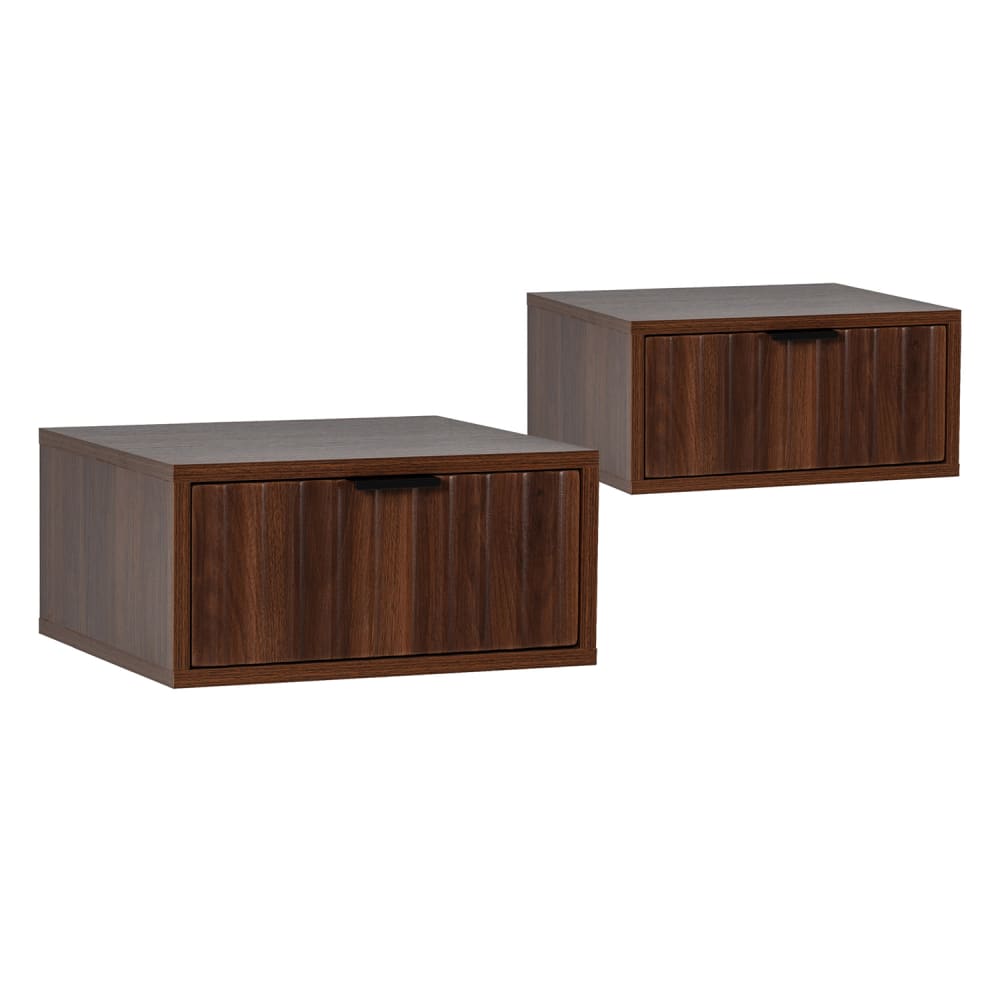 HOMN 2er-Set schwebender Nachttische 1 Schublade Walnuss-Optik style modern Braun Spanplatte