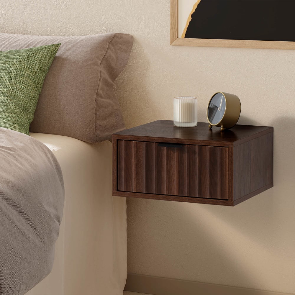 Ensemble 2 tables de chevet flottantes 1 tiroir couleur noyer