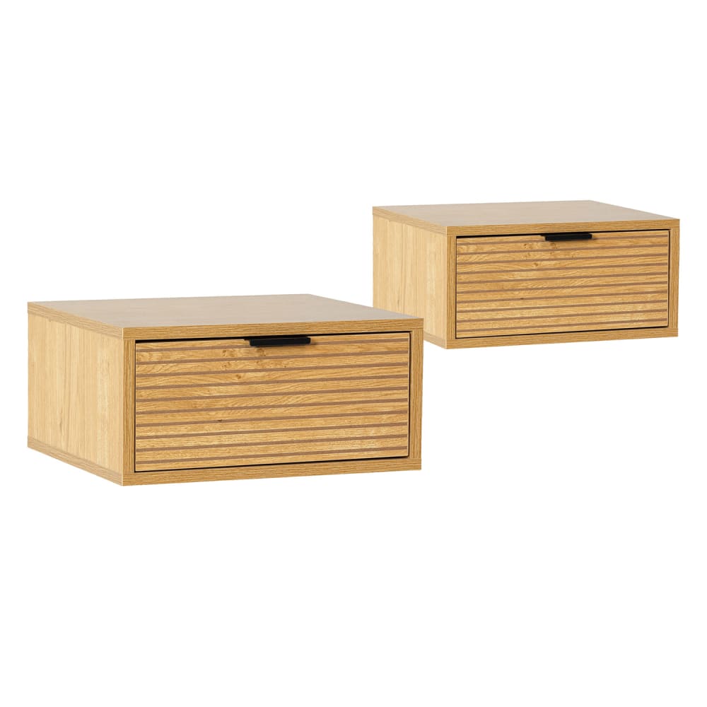 HOMN 2er-Set schwebender Nachttische 1 Schublade Eiche-Optik style modern Braun Spanplatte