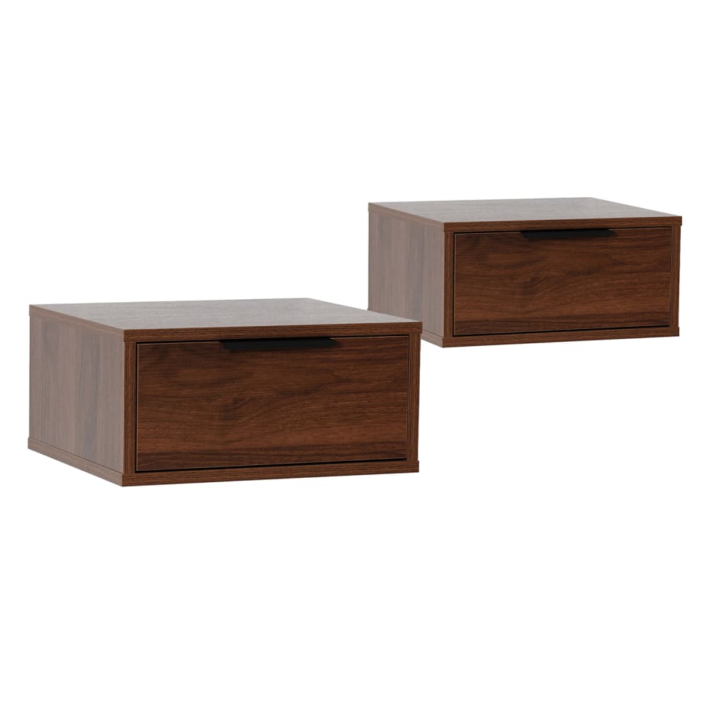 Ensemble 2 tables de chevet flottantes 1 tiroir couleur noyer