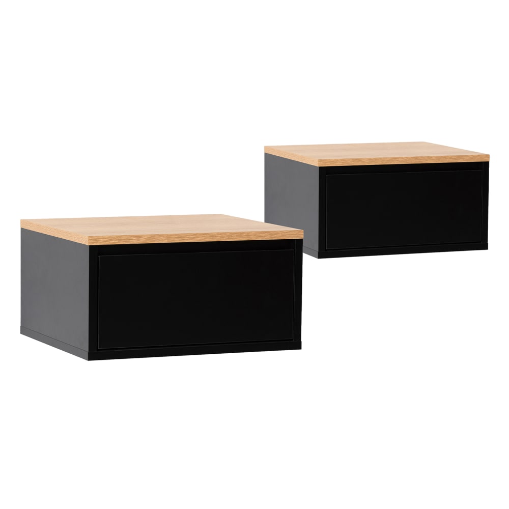 HOMN 2er-Set schwebender Nachttische 1 Schublade schwarz/Eiche-Optik style modern - Spanplatte
