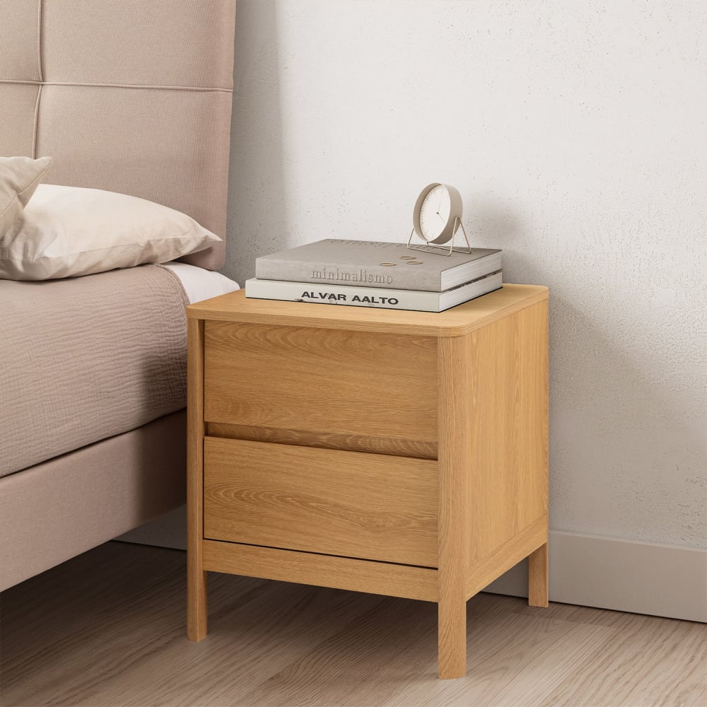 Table de chevet 2 tiroirs effet chêne