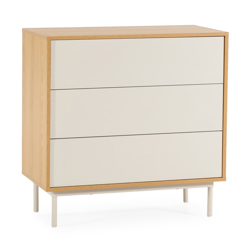 Commode 3 tiroirs couleur chêne/gris