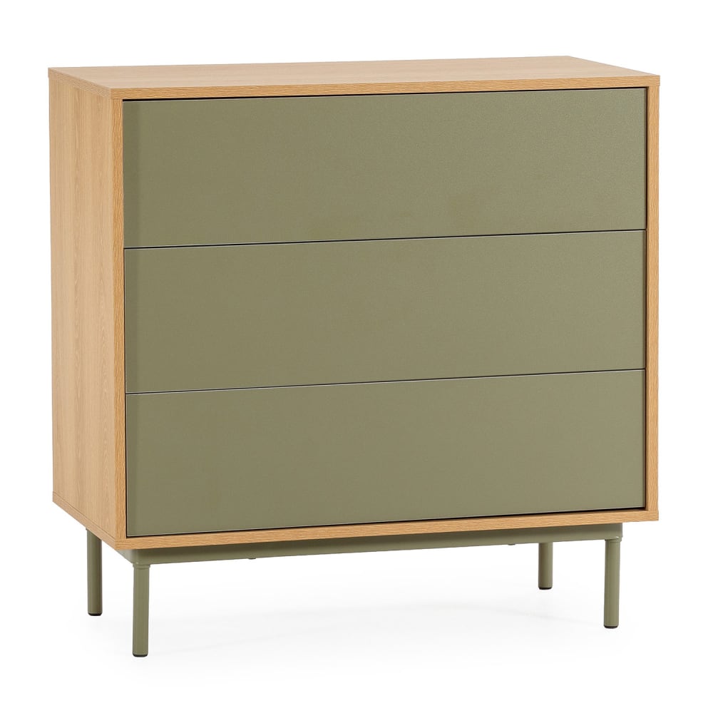 Commode 3 tiroirs couleur chêne/vert