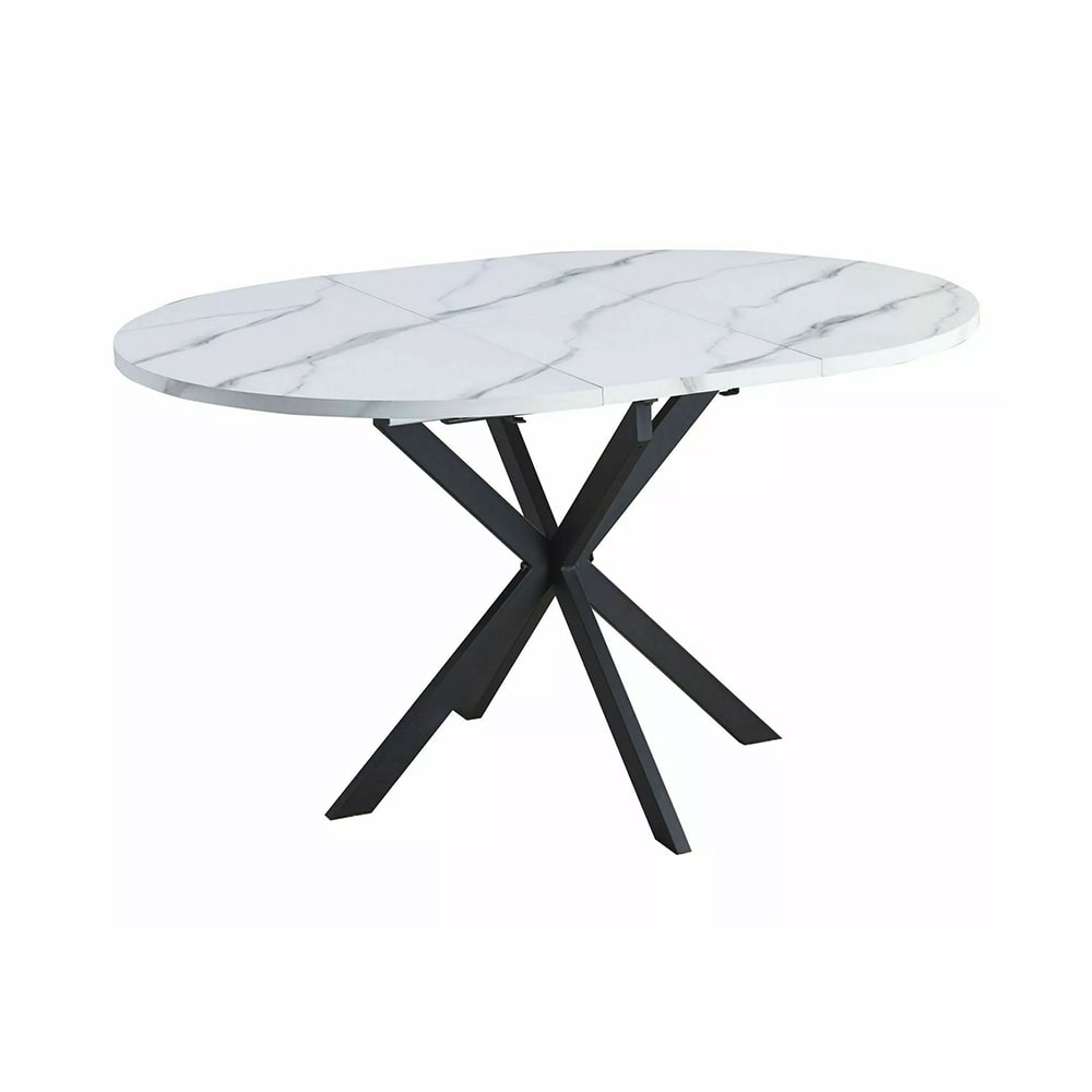 Feldmann-Wohnen Esstisch ausziehbar aus MDF 100-135x100x75cm, weiß marmor style modern - Spanplatte