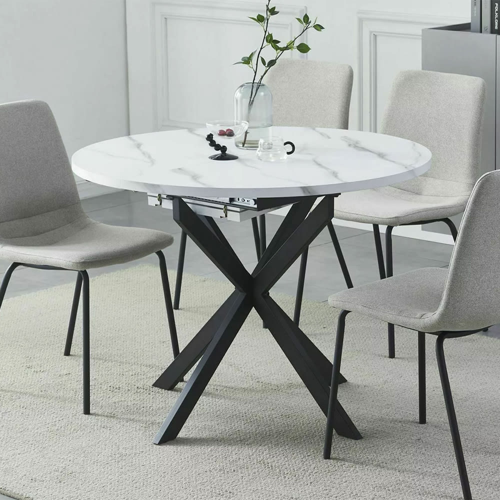 Esstisch ausziehbar aus MDF 100-135x100x75cm, weiß marmor -