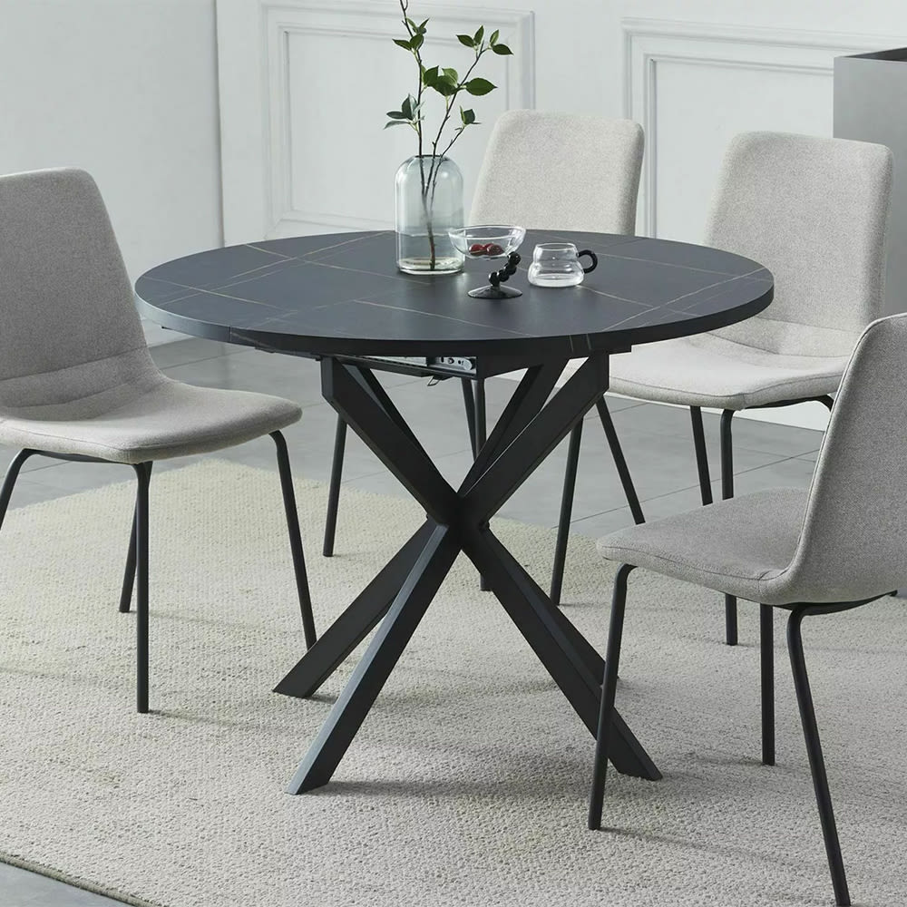 Esstisch ausziehbar aus MDF 100-135x100x75cm, schwarz marmor -