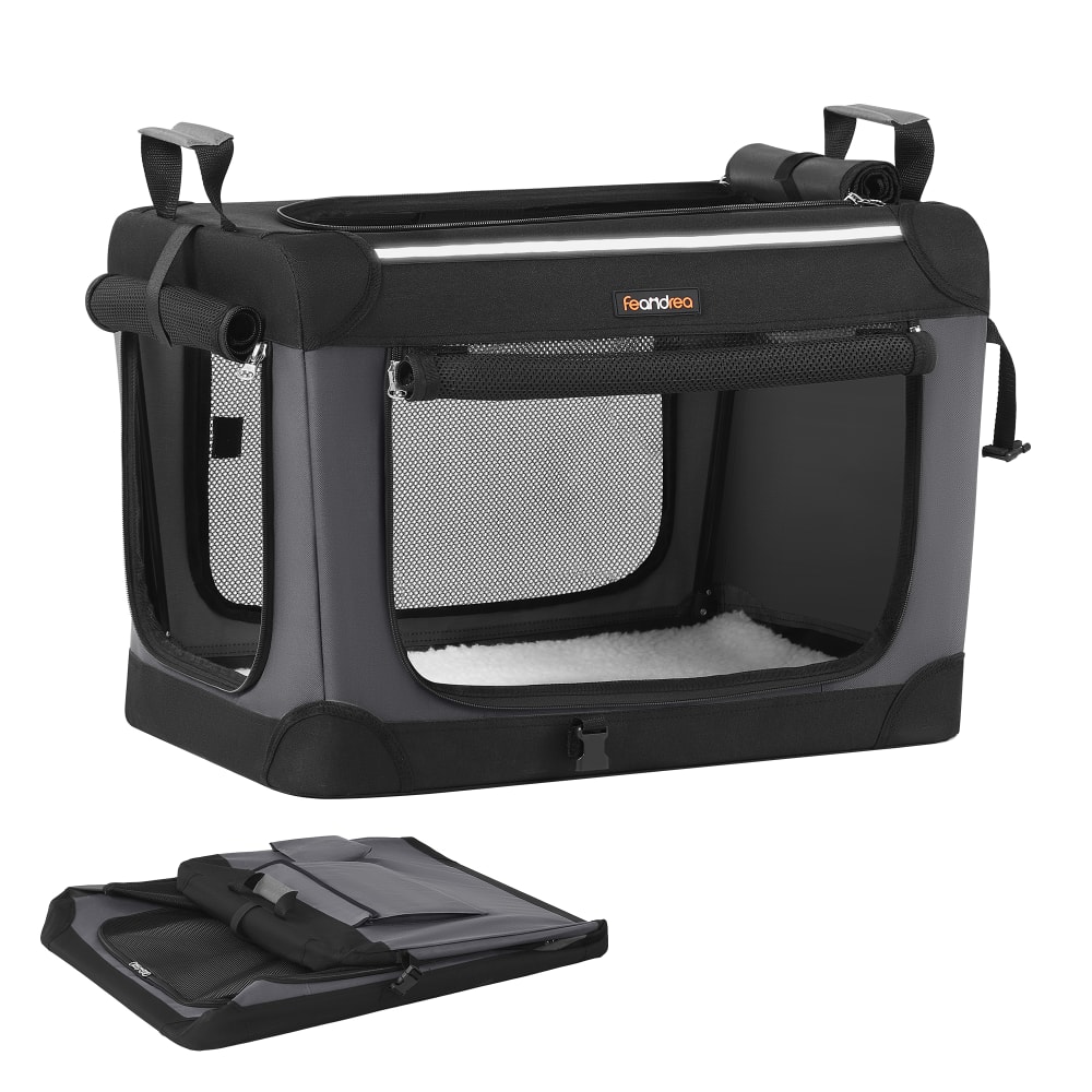 Transportín plegable para perros pequeños con puertas de malla negro