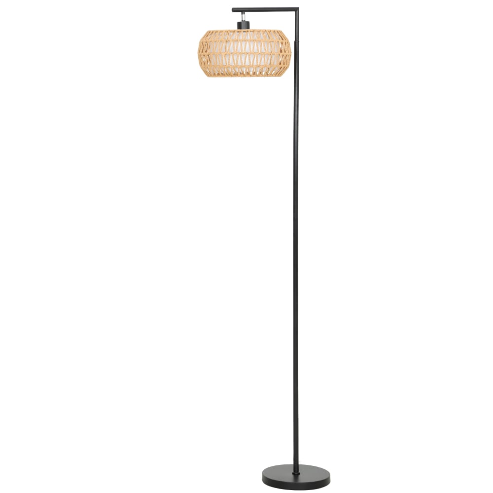 Lampadaire sur pied salon double abat-jour acier et tissu TC noir