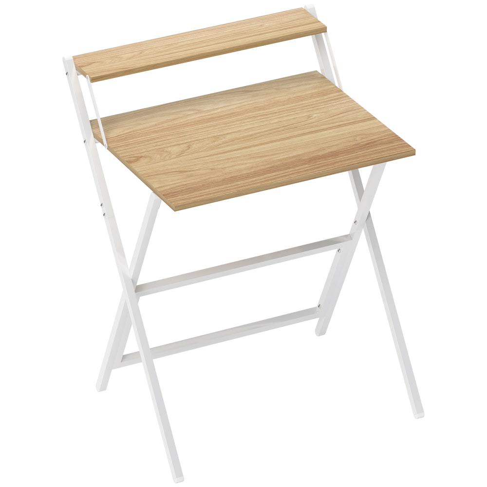 Bureau pliable avec étagère de rangement bois naturel