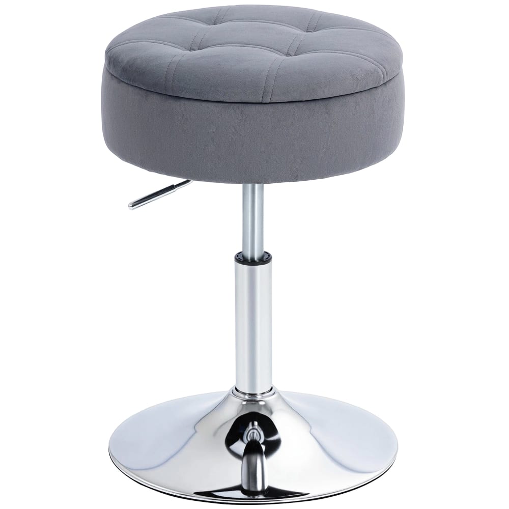 Tabouret de coiffeuse réglable hauteur base métal assise velours gris