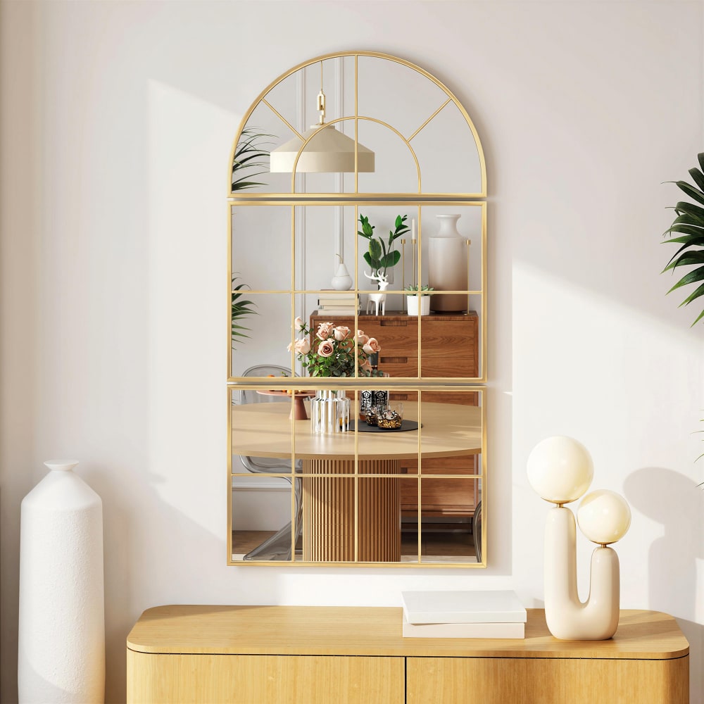 Miroir mural arqué ensemble de 3 pièces cadre en métal doré