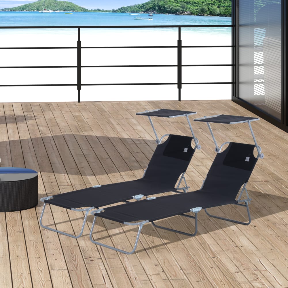 Transat bain de soleil pliable dossier inclinable multi-position noir
