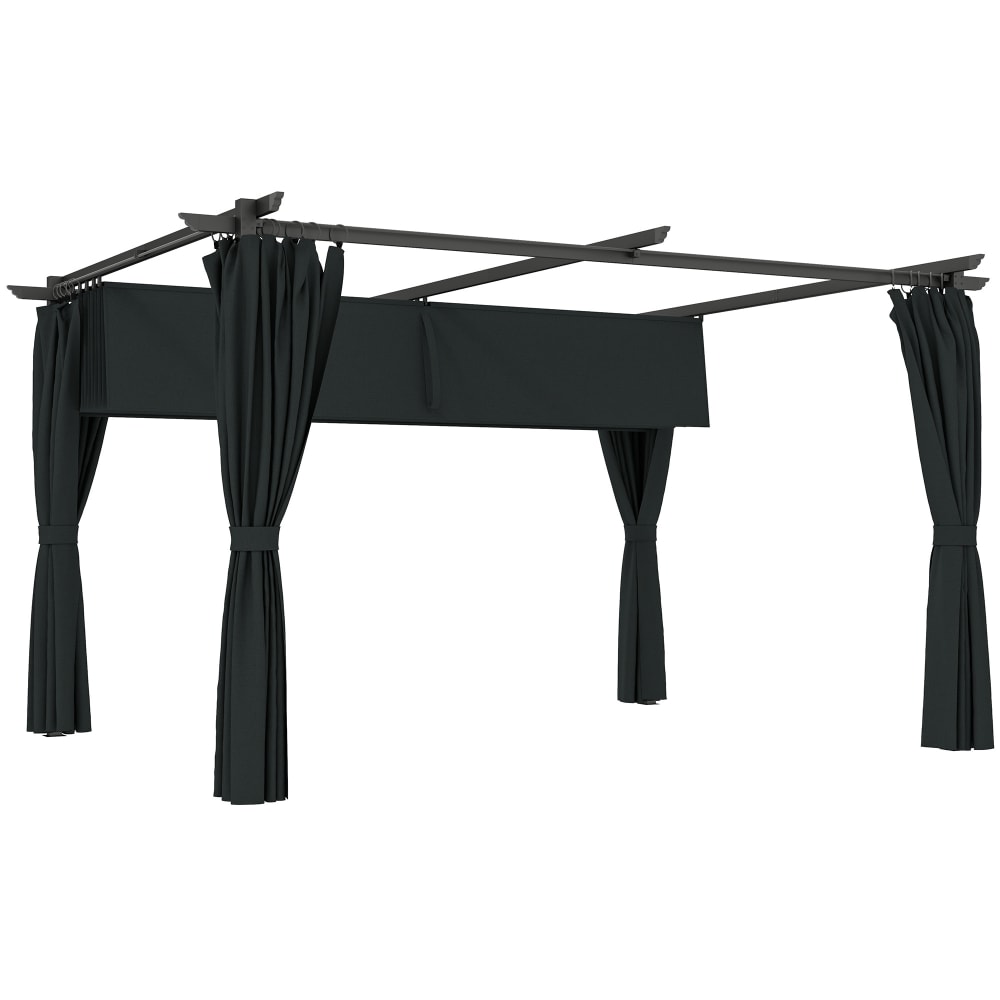Pergola rétractable 4x3m Rideau Toit Coulissante polyester gris foncé