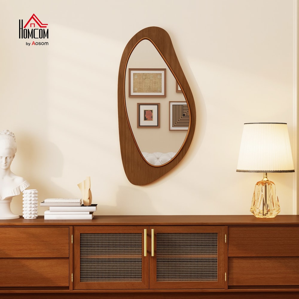 Miroir mural asymétrique cadre en bois effet bois naturel