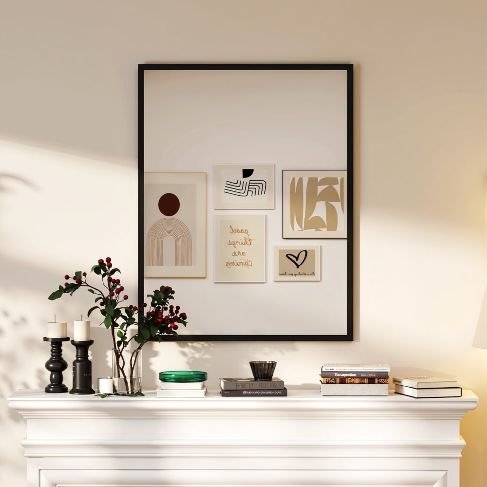 Miroir mural rectangulaire 70 x 90 cm cadre bois noir