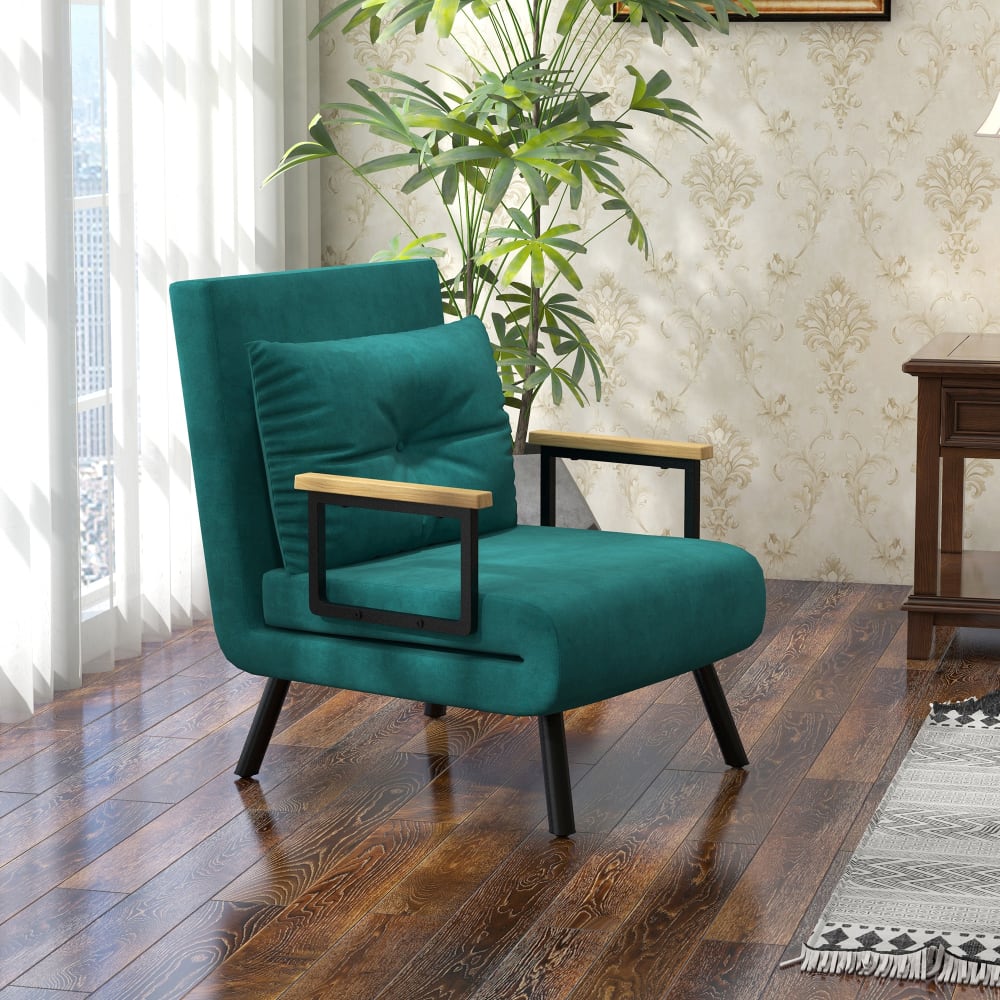 Fauteuil convertible 1 place dossier inclinable velours vert