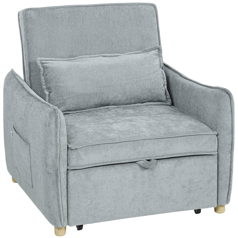 Fauteuil convertible 1 place clic-clac dossier réglable chenille gris
