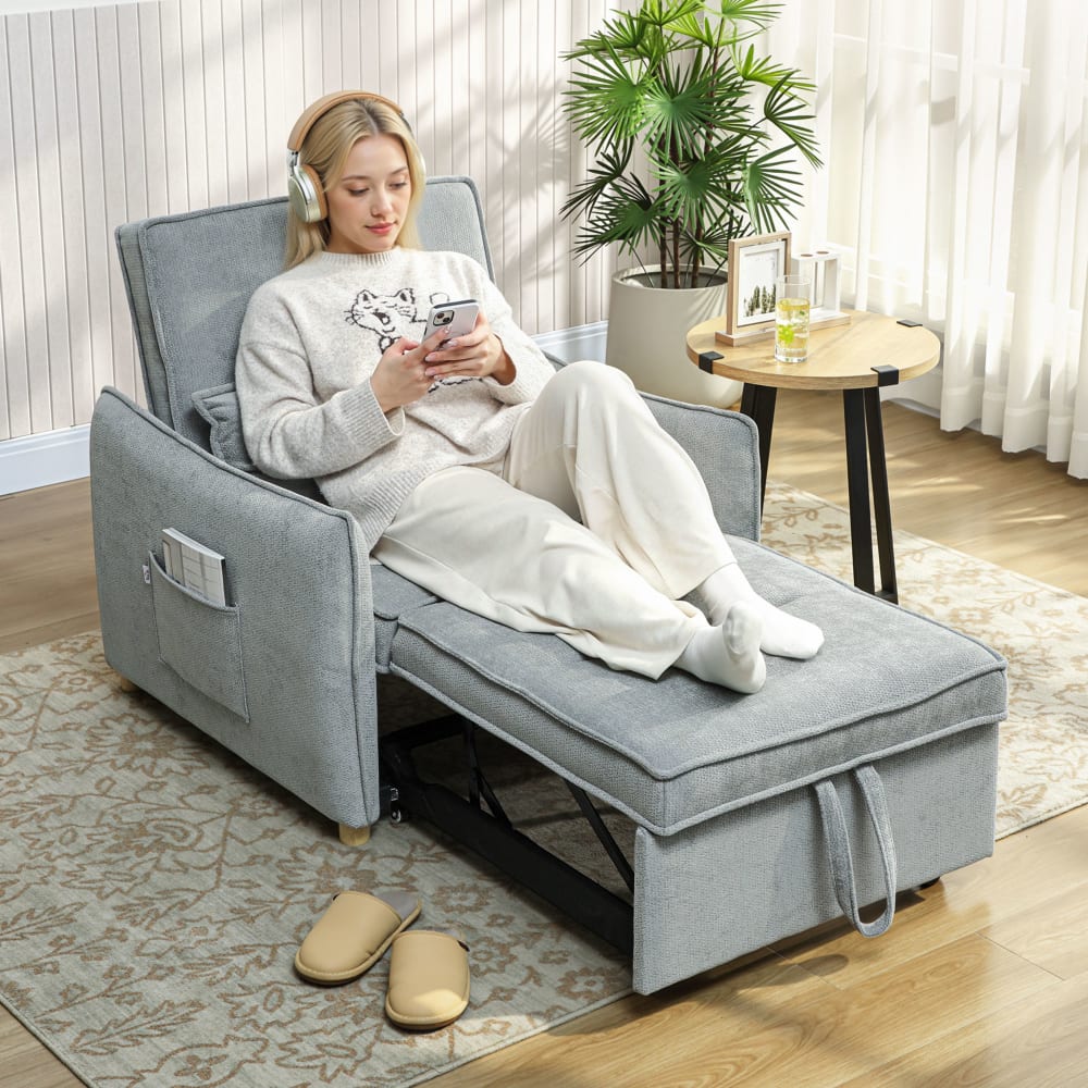 Fauteuil convertible 1 place clic-clac dossier réglable chenille gris