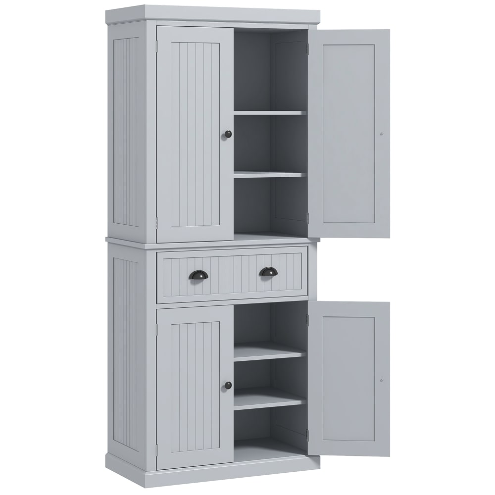 Armoire de cuisine 4 portes étagères réglables et tiroir gris